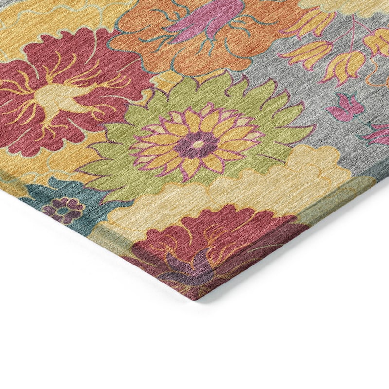 Machine Washable Indoor/ Outdoor Modern Floral Chantille Rug