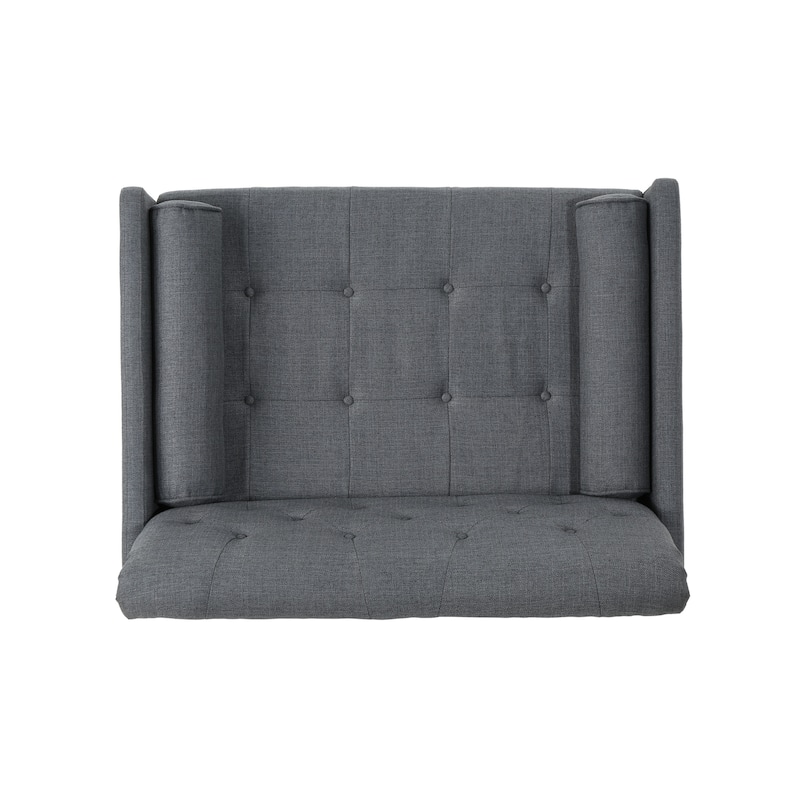 Modern 38.25" Upholstered Button Tufted Club Chair with Bolster Pillows and Rubber Wood Legs