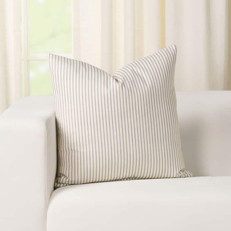 Ticking Stripe Farmhouse-style Throw Pillow - 18 x 18 - Lake