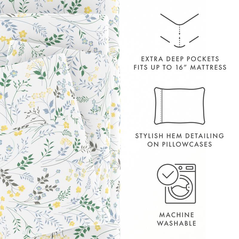 Becky Cameron Wildflower Pattern 4 Piece Deep Pocket Bed Sheets Set