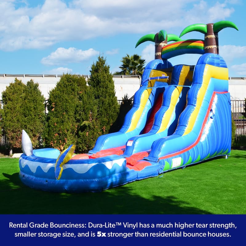 HeroKiddo 15' Ocean Shark Commercial Grade Inflatable Water Slide with Attached Splash Pool (No Blower Included), Outdoor Fun