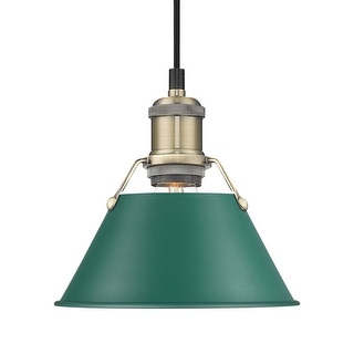 Yep by Golden Lighting Orwell 1-light 8in Pendant in Aged Brass and Pine Green shade - Small Pendant - 7"
