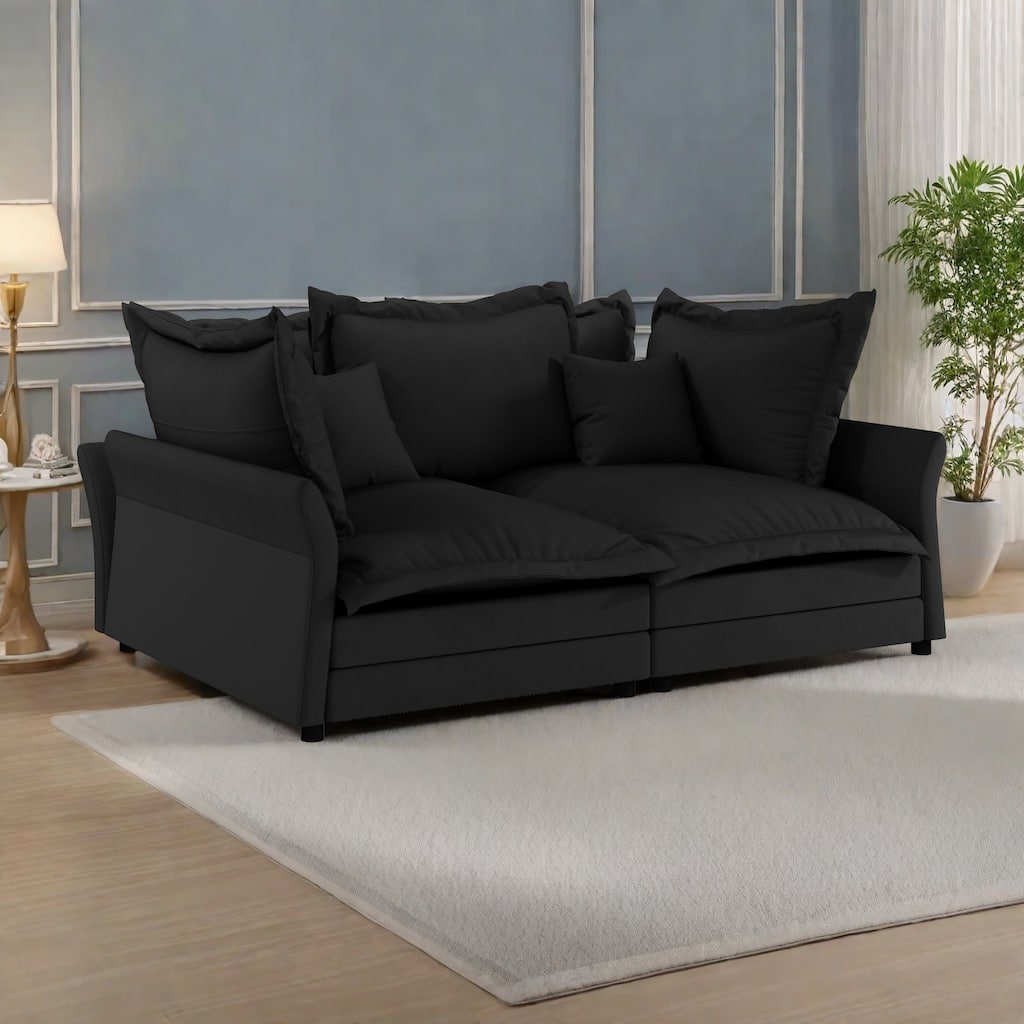 90.55" Velvet 3-Seater Sofa with Solid Wood Frame - Converts to Lounge Chair - High-Density Sponge and Spring Support