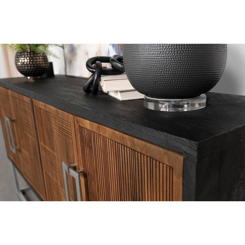 Borman 4-Door Wood Accent Cabinet Walnut and Black