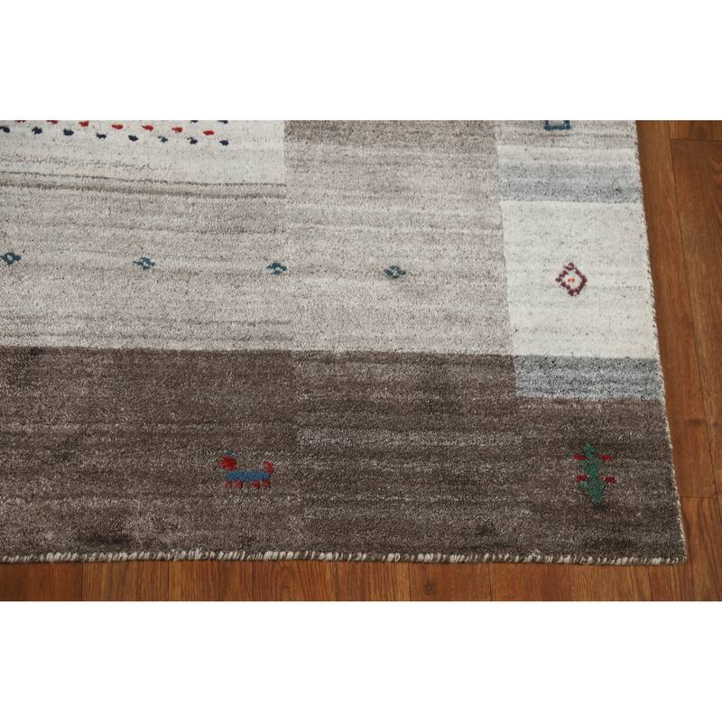Hand Knotted Oriental 100% Wool Carpet Tribal Tribal Greys & Charcoal Gabbeh Area Rug - 7' 7'' X 5' 5''