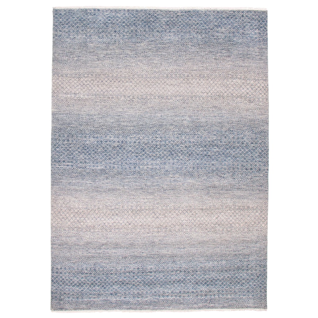 ECARPETGALLERY Hand-knotted Silk Shadow Dark Blue, Grey Wool Rug - 8'10 x 12'2