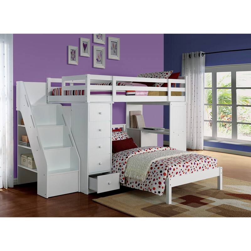 Twin size Wood Loft Bed with Storage Desk and 5-Drawer Cabinet