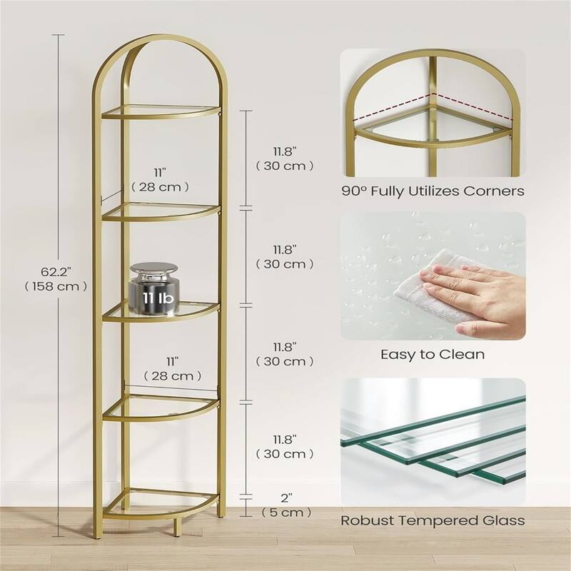 5-Tier Corner Shelf Stand - 11"D x 11"W x 62.2"H
