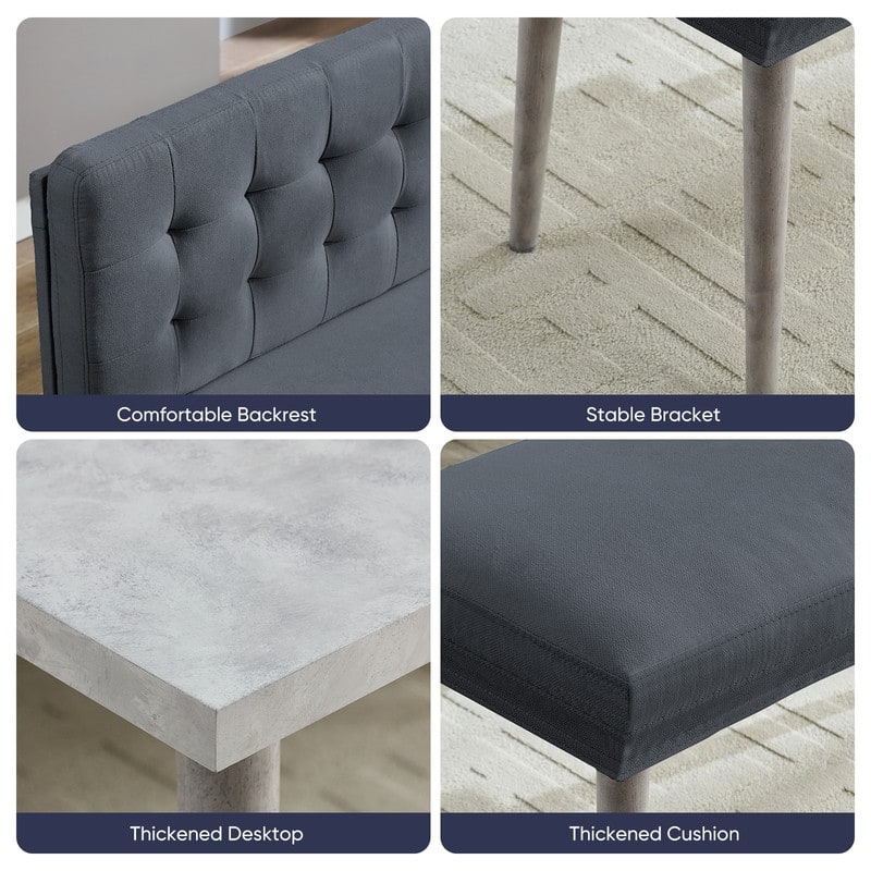 Mixoy 3 Pieces Dining Table Set, Rectangular Table with Upholstered L-Shaped Sofa Chairs Set