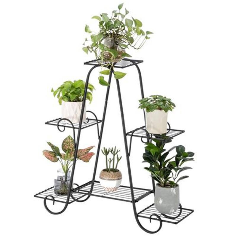 31" Arch 4 Layers 6 Vertical Stripes Potted Plant Rack Frame Stand - Black