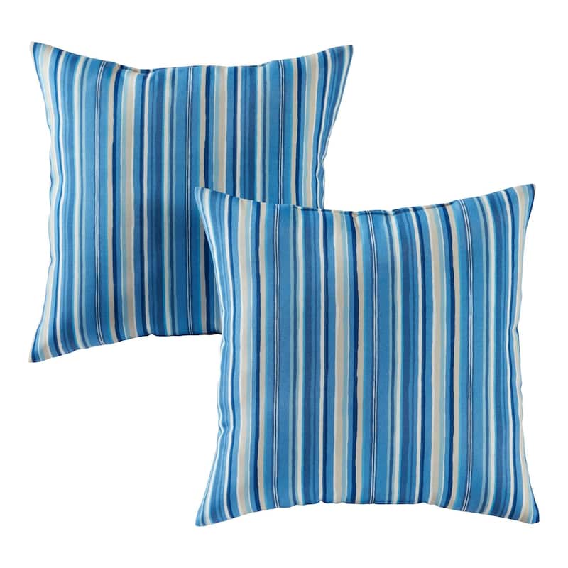 Greendale Coastal Stripe Outdoor 17-inch Square Accent Pillow (Set of 2) - Sapphire Stripe