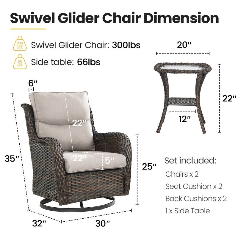 Outdoor Swivel Rcoker Patio Chair with Coffee Table