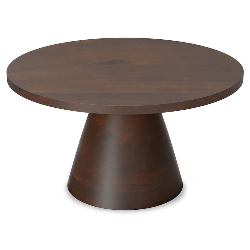 WYNDENHALL Millsap Modern 30 inch Wide Metal Round Coffee Table in Walnut, Fully Assembled - 30" x 30" x 16.2"