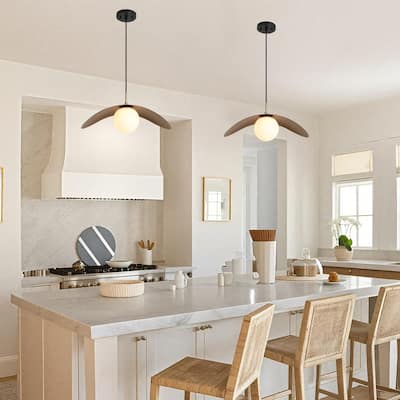 Modern 1-Light Black Gold Pendant Glass Kitchen Island Lights - D19.7" x H9.8"