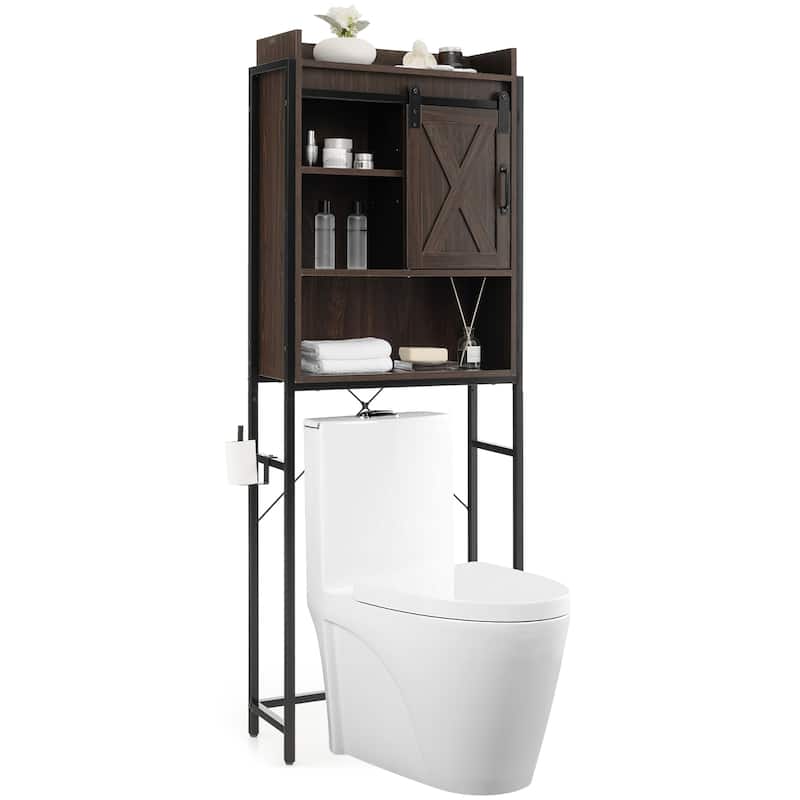 Gymax Over The Toilet Freestanding Storage Rack Bathroom w/ Slipping - Tan