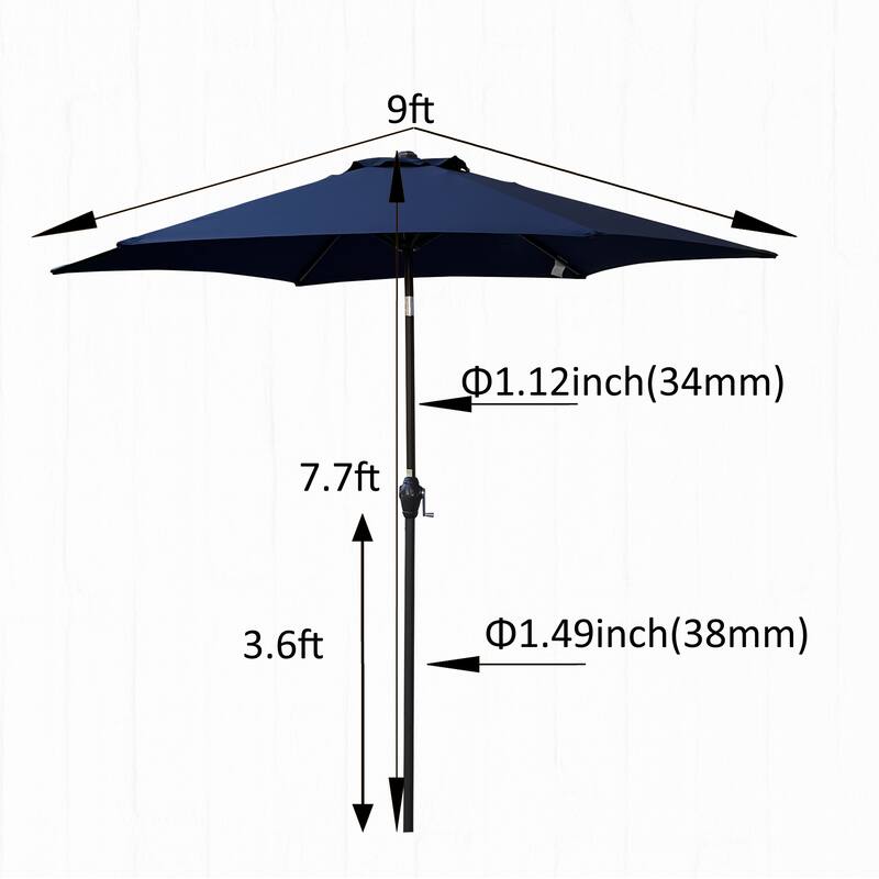 Navy Blue Patio Umbrella with Push Button Tilt and Crank System, Wind Vent, Sturdy Steel Construction