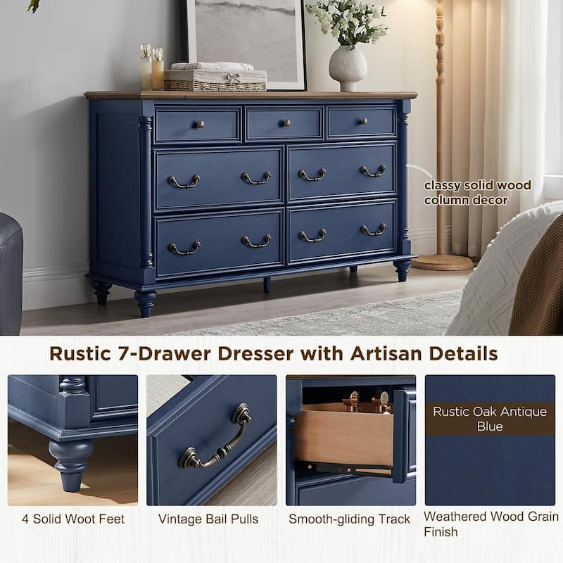 Farmhouse 7 Drawers Dresser, Vintage Chest of Drawers for Living Room