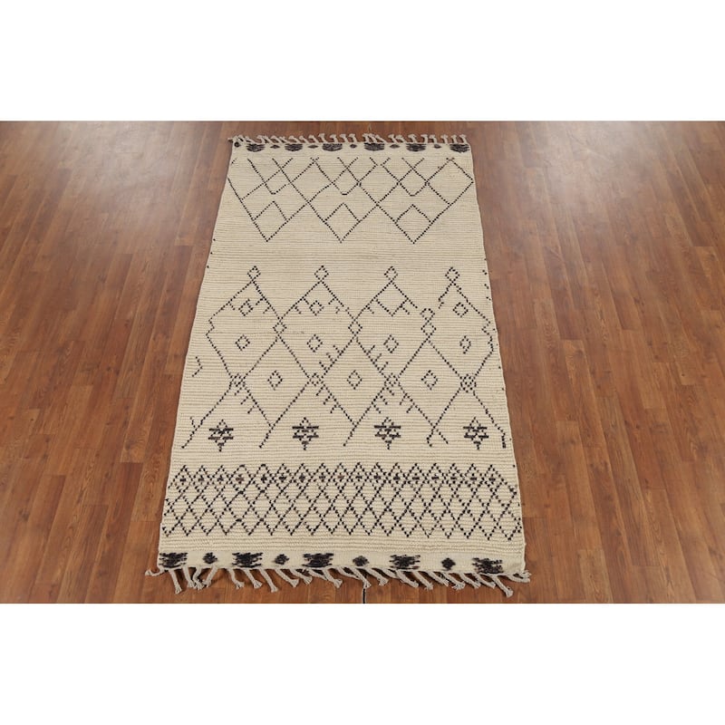 Trellis Geometric Moroccan Oriental Area Rug Hand-Knotted Wool Carpet - 3'10"x 6'8"