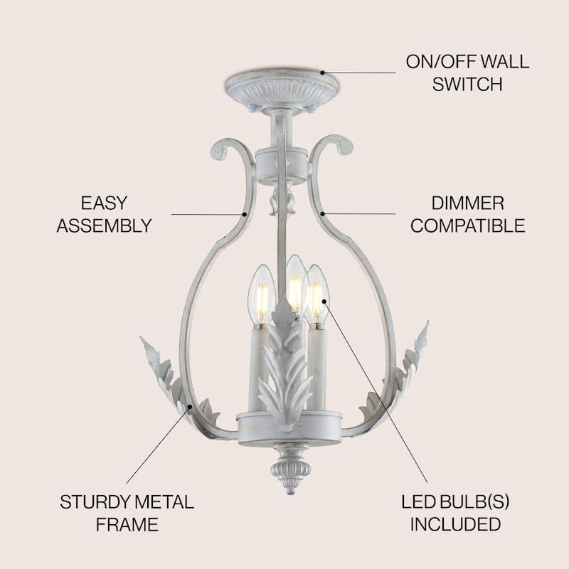 Austen 12.2" Metal LED Semi-Flush Mount, Antique White by JONATHAN Y