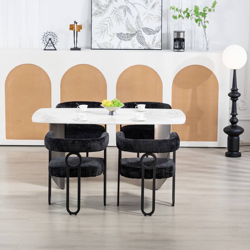 Mid-Century 2-Piece Barrel Side Chairs Dining Chair Armchair with Curved Backrest,Black