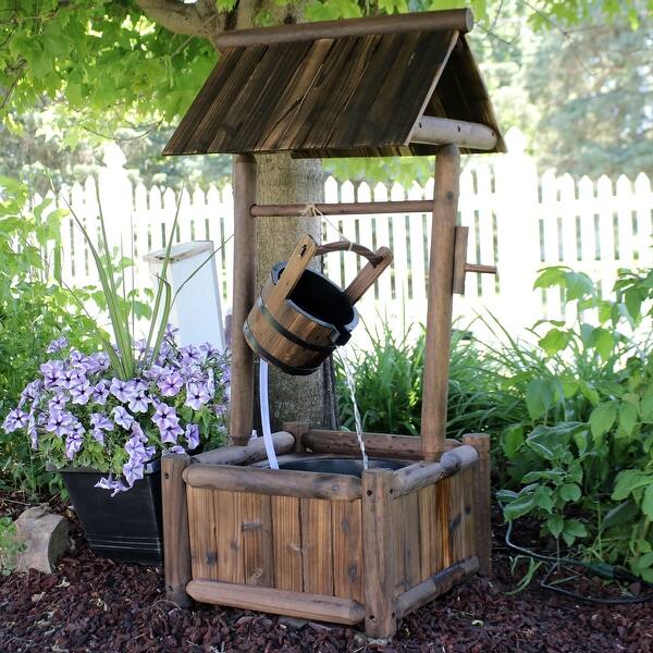 Shop Sunnydaze Wood Wishing Well Outdoor Water Fountain Rustic