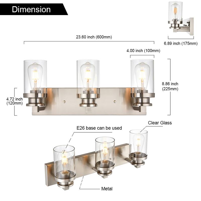 Industrial Vanity Light fixture with Clear Glass Shade