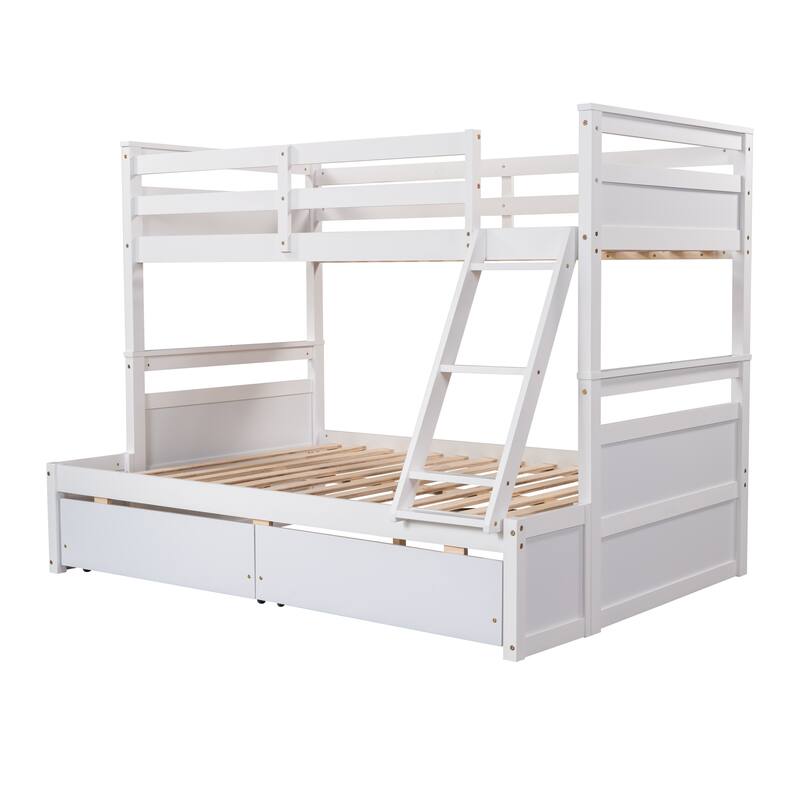 Twin over Full Bunk Bed with Storage Drawers, White - Space-Saving Design for Sleepovers