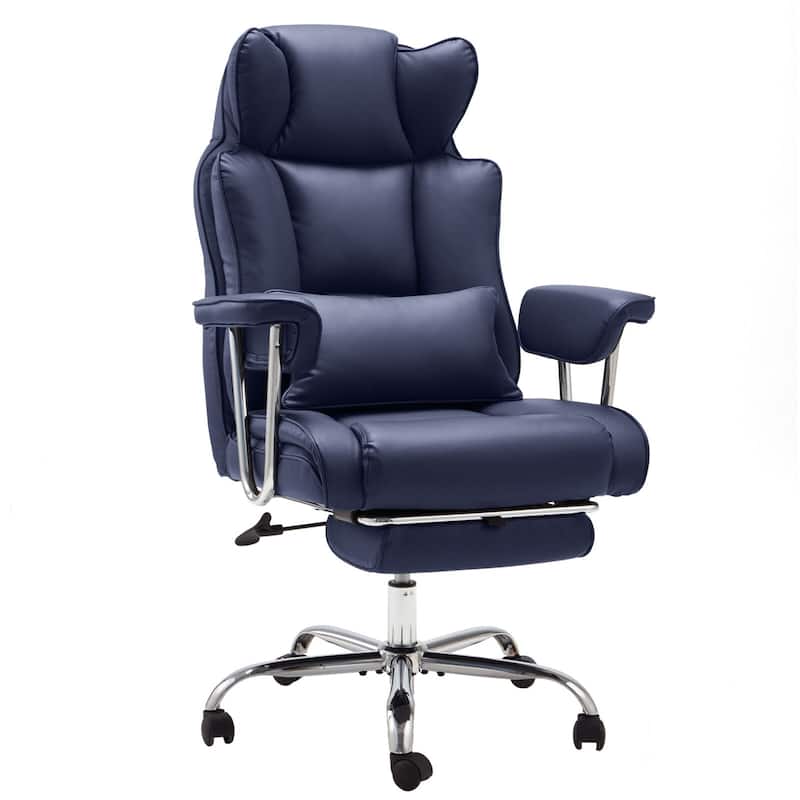 Ergonomic High-Back Office Chair with Footrest - Blue