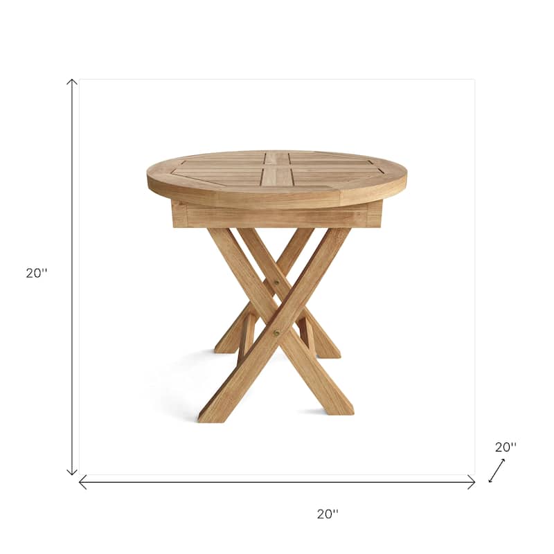 HomeRoots 20" Natural Rounded Solid Wood Folding Outdoor Side Table