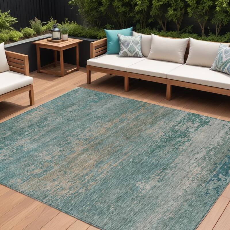 HomeRoots Abstract Transitional Rectangle Outdoor Rug - 9' X 12'