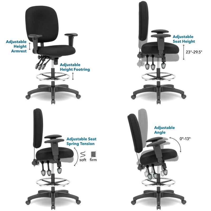 Winslow Drafting Chair with Adjustable Height, Arm, and Tilt