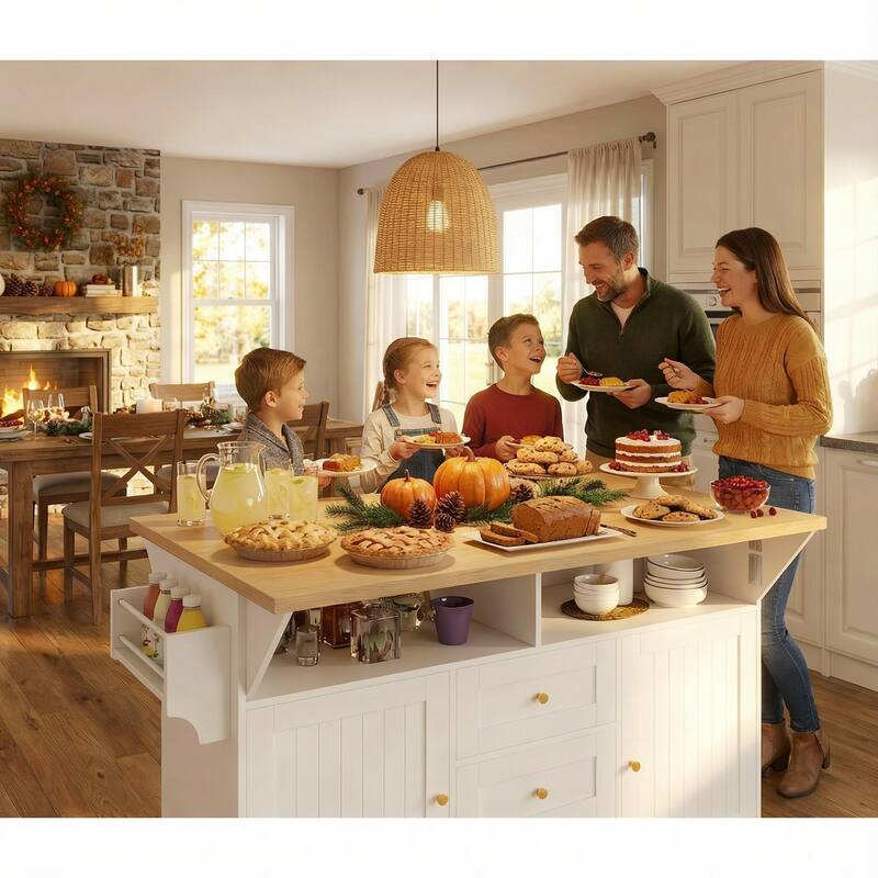 GDF Studio - Modern Extendable Kitchen Island Cart with Power Outlet, Storage Cabinet, and 5 Locking Wheels - 47"x18"x36"