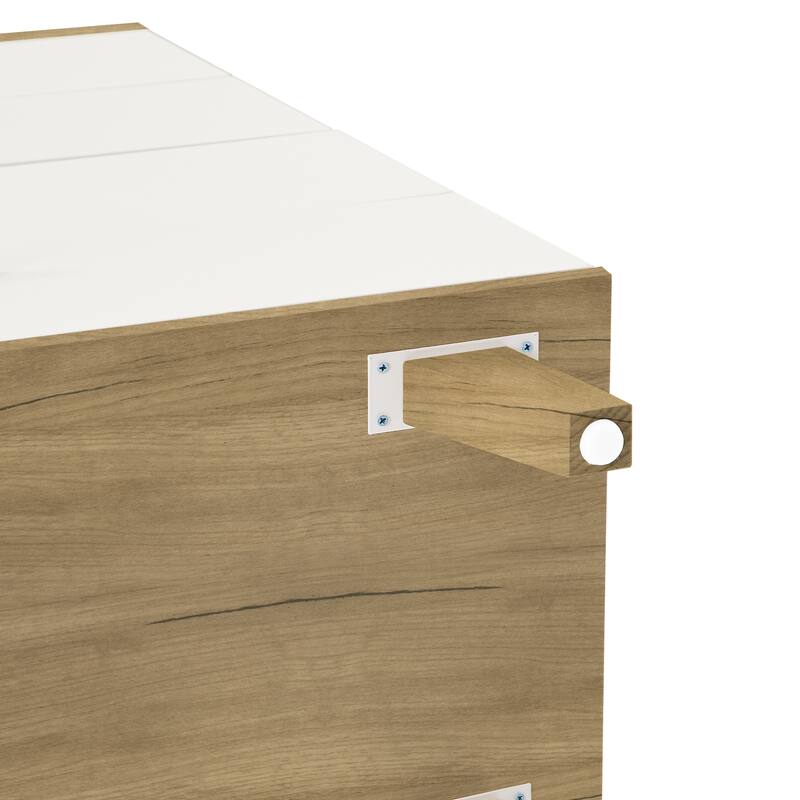 Modern Drawer Dresser Buffet Sideboard Storage Cabinet with Solid Wood Handles, for Living Room Kitchen Hallway, Brown + White