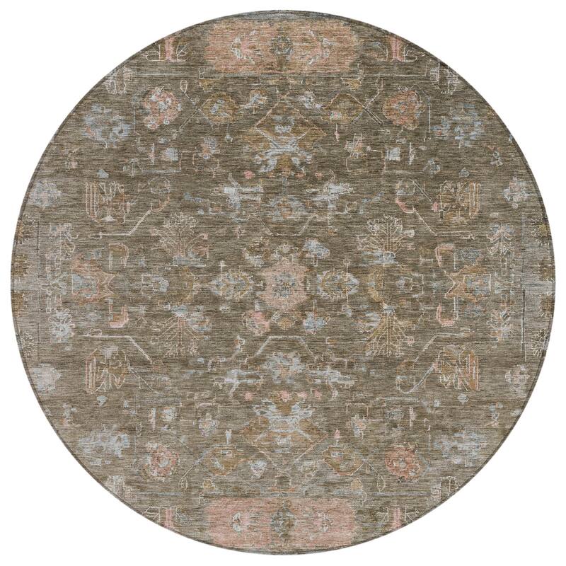 Machine Washable Indoor/ Outdoor Traditional Border Chantille Rug