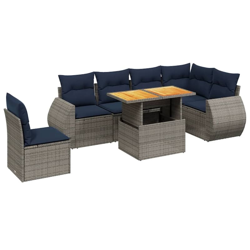 vidaXL Patio Sofa Set with Cushions Outdoor Furniture 7 Piece Poly Rattan - 24.4 x 24.4 x 27.2