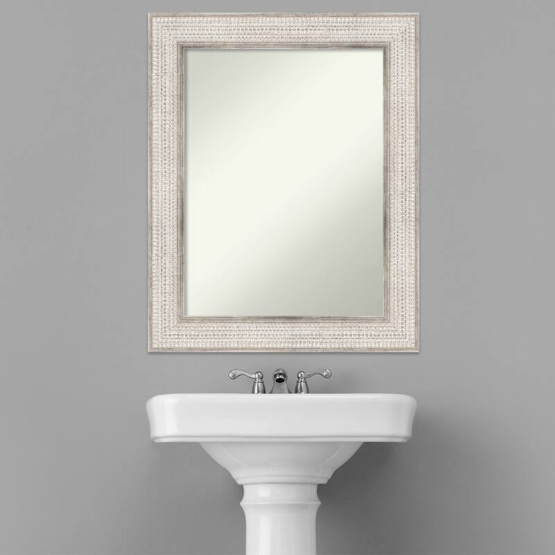 Non-Beveled Wood Bathroom Wall Mirror - Trellis Silver Frame - Trellis Silver