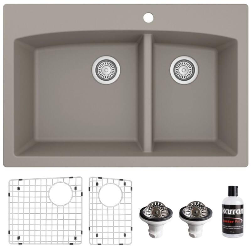 Karran USA QT-711-PK1 Quartz QT 33" Drop In Double Basin Quartz - Concrete