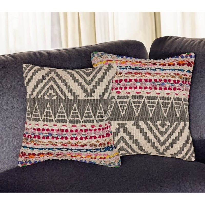 Set of Two Gray Chevron Cotton Throw Pillow - Gray