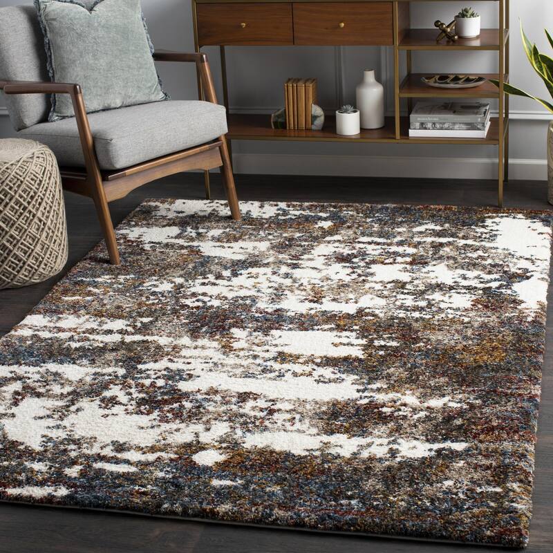 Livabliss Bohemian & Eclectic Celestial Shag Abstract Area Rug - 5'3" x 7' - Burgundy