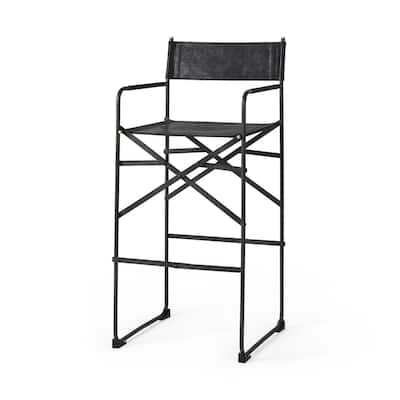 Modern Folding Faux Leather Bar Stool with Full Backrest and Black Metal Legs for Kitchen Dining