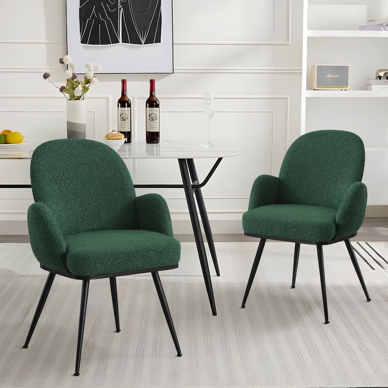 Fabric Upholstered Dining Chairs Set of 2/4 with Arms - 34.8"H x 23.2"W x 22.8"D - Set of 2 - Green