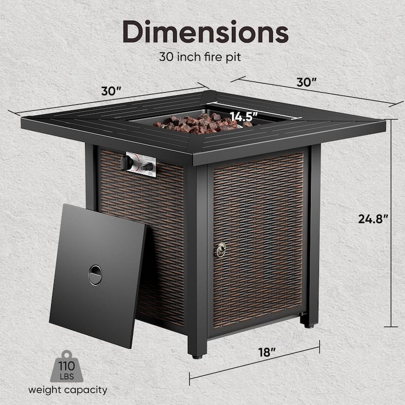 Outdoor Propane Fire Pit Table - 55000 BTU, Adjustable Flames - Square