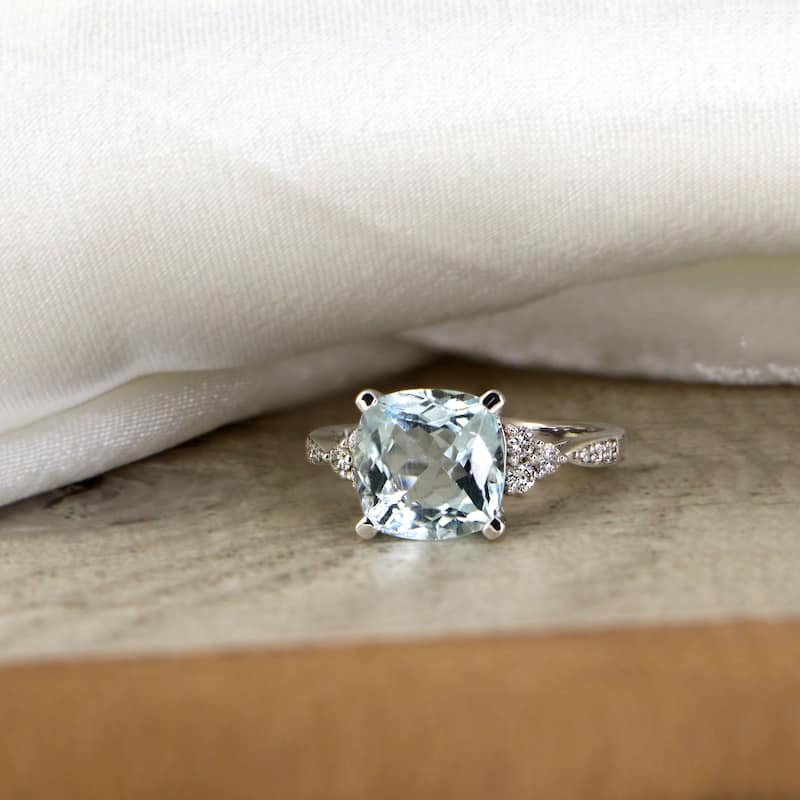 Auriya 3 1/8ct Fancy Cushion Aquamarine and Diamond Engagement Ring 1/4ctw 14k Gold