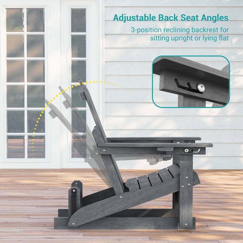 Glider Adirondack Chair 3-Position Adjustable, HDPE Wood-Like Texture