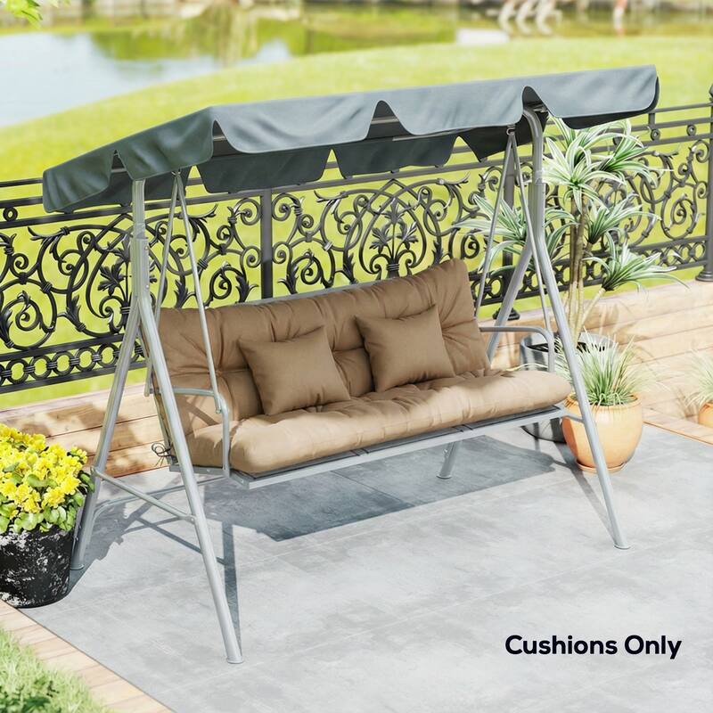 Outsunny Tufted Bench Cushions & Throw Pillows, 4 Piece, Indoor/Outdoor Replacement Bench Seat Pad, Back Cushion & 2 Pillows