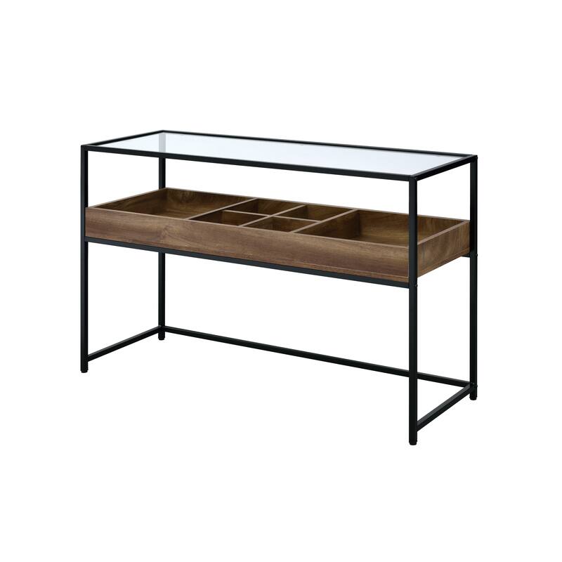 Reid Urban Brown and Black 55-inch Mixed Material 6-Compartment Entryway Table by Furniture of America