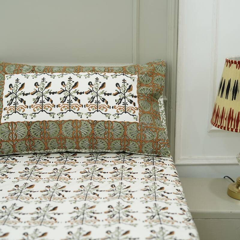 Fabdivine Cotton Hand Block Floral Flat Sheet Bed Room Home Décor Accent Gift