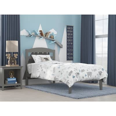 Twin Bed Frame Grey Wood Slat Platform Bed No Box Spring Needed
