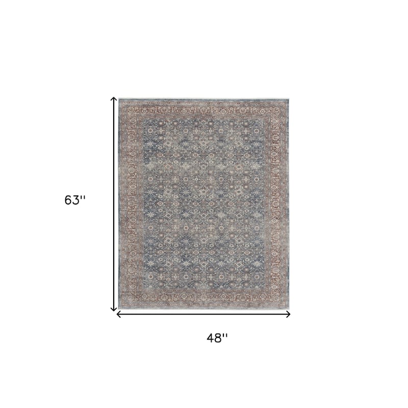 Tuduh Power Loomed Floral Stain Resistant Low Pile Durable Area Rug By HomeRoots - 4' x 6'
