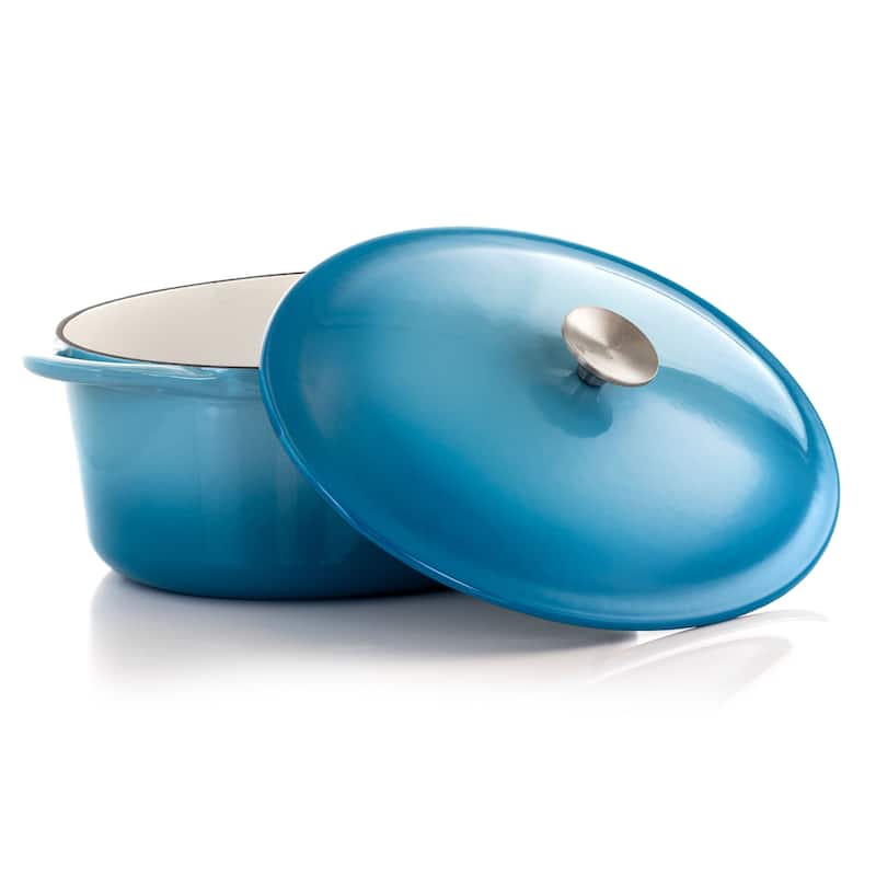 MegaChef 7 Qt Oval Cast Iron Casserole Dish w/ Ombre Enamel Coating